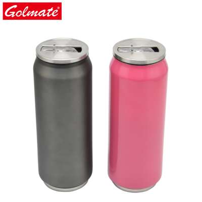 isolated instainless steel water bottle travel mug with sipper straw